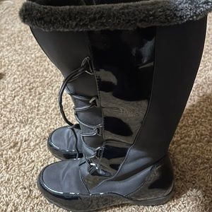 Tall lace up gray boots